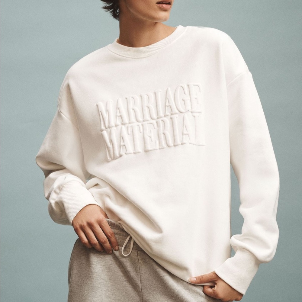 White Embossed 'Marriage Material' Crewneck Sweatshirt